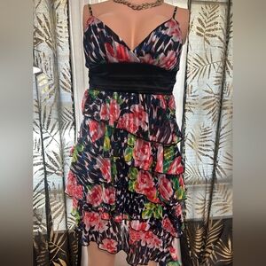 XOXO Vibrant Floral Mini Dress - Black, Pink, Green Size # 5/6